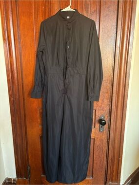 Long Black Button-Front Jumpsuit